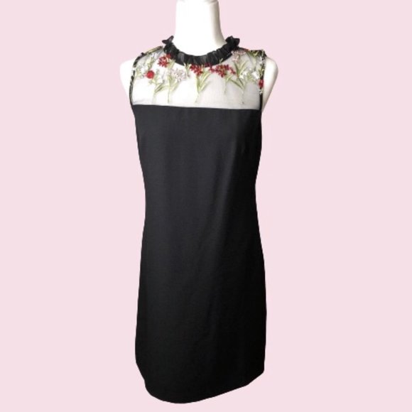 Karl Lagerfeld Embroidered Floral Mesh Black Dress - Picture 3 of 16